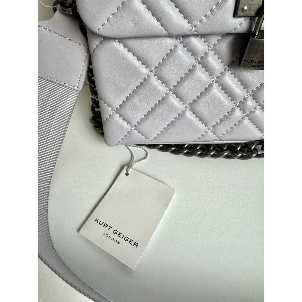 Kurt Geiger London Brixton Gray Quilted Leather Crossbody Chain Flap Bag NWT - Picture 8 of 16